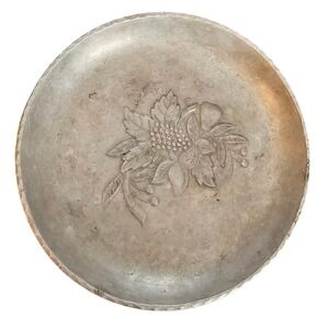 Vintage Everlast Metal Hand Forged Decorative Plate Fruit Floral Embossed